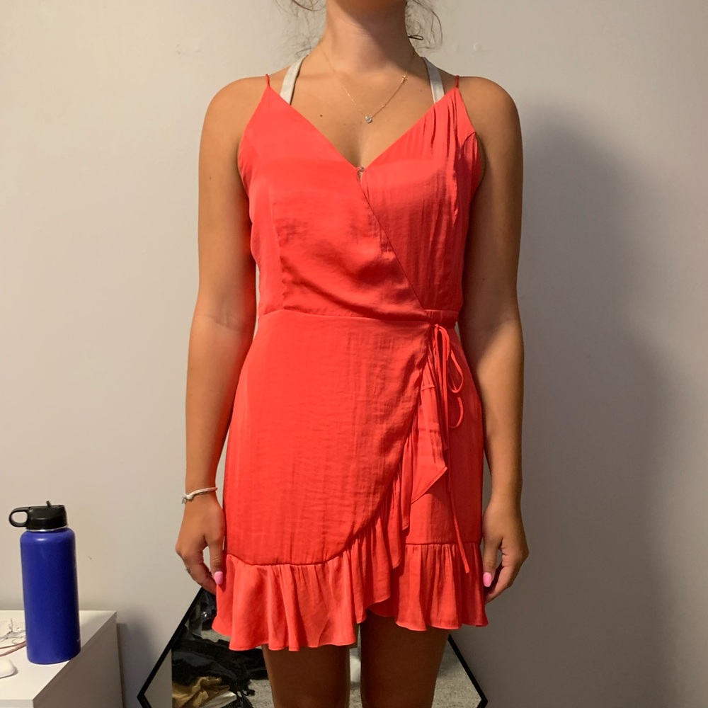 pink wrap dress